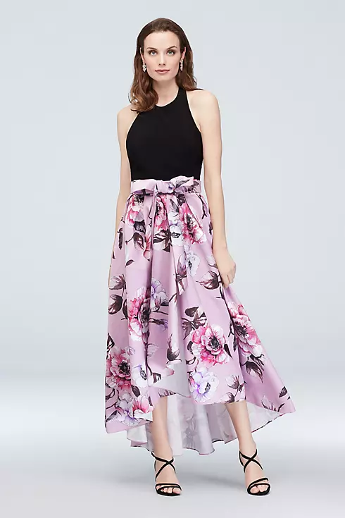 Halter Nigh-Neck Gown with Floral High-Low Hem Image 1