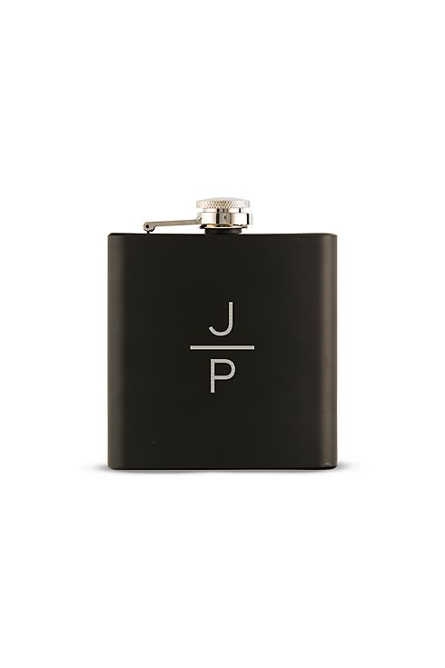 Personalized Stacked Monogram Black Coated Flask Image