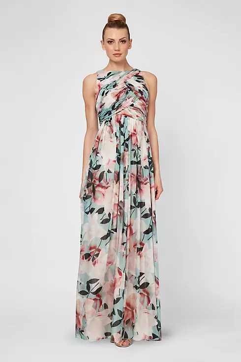 Printed Chiffon High-Neck A-line Ruched Dress Image 1