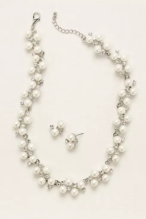 Pearl Rhinestone Vine Necklace and Earring Set Image 2