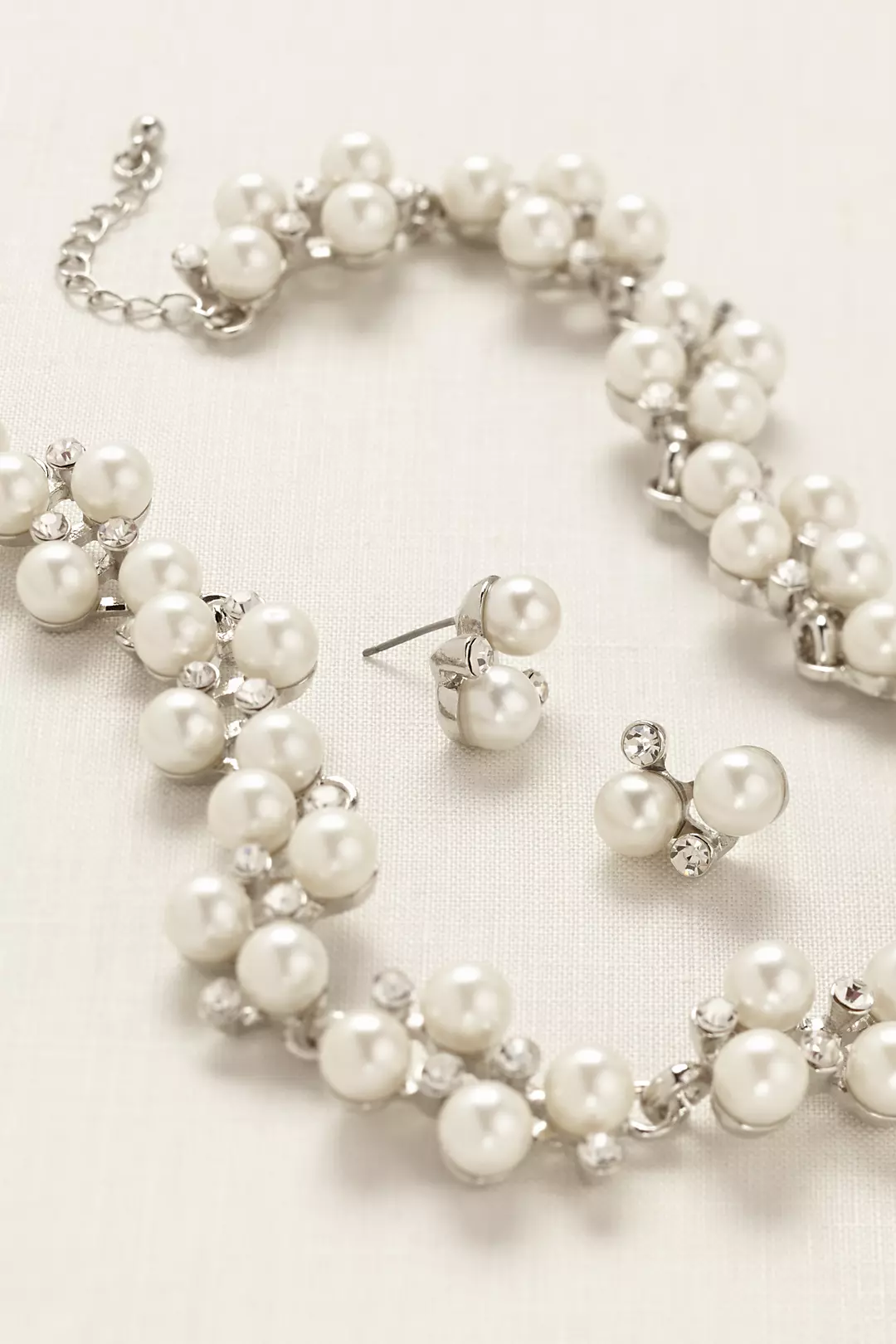 Pearl Rhinestone Vine Necklace and Earring Set Image