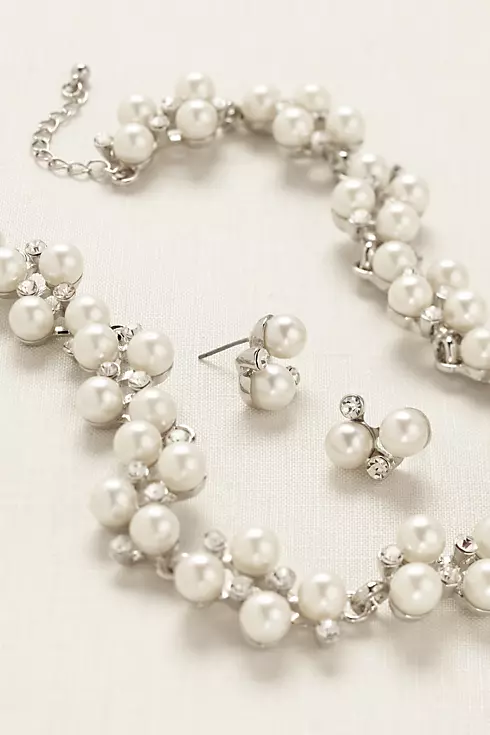 Pearl Rhinestone Vine Necklace and Earring Set Image 1