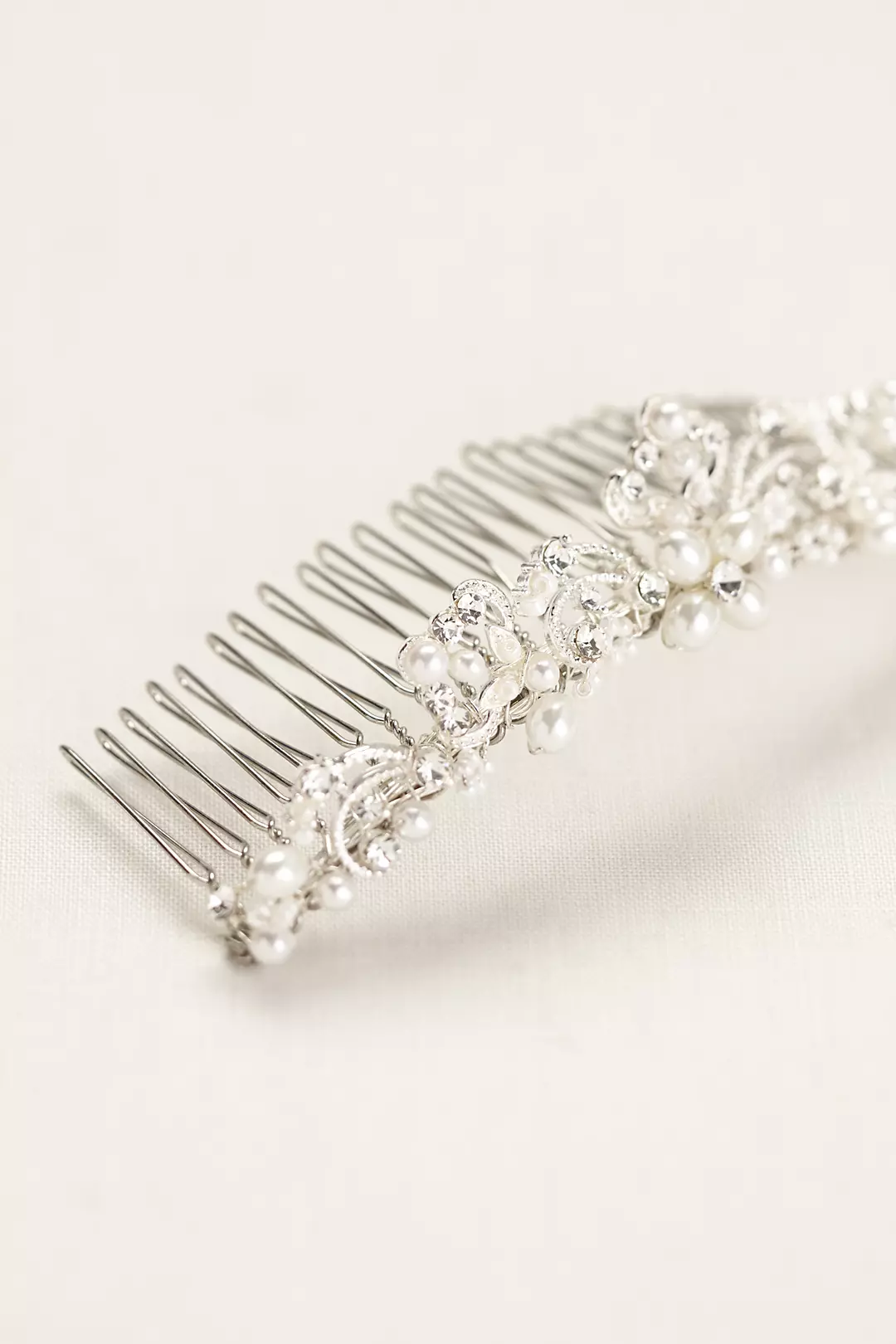 Bridal Comb with Scroll Detail, Pearls and Crystal Image 3