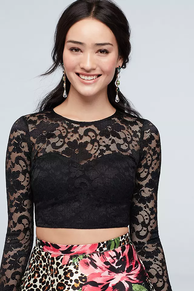 Sheer Lace Crop Top and Leopard Floral Skirt Set Image 3