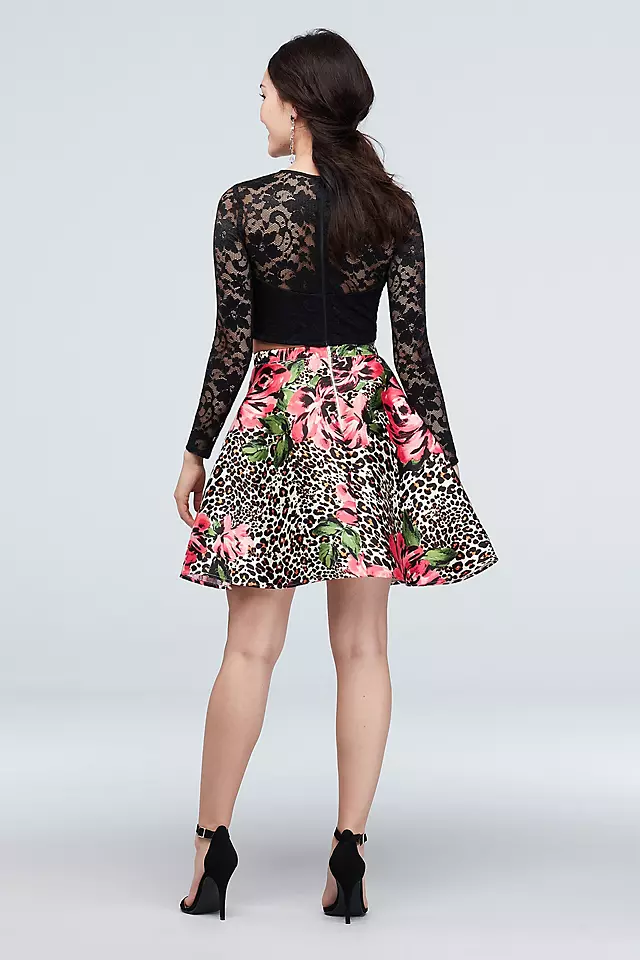 Sheer Lace Crop Top and Leopard Floral Skirt Set Image 2