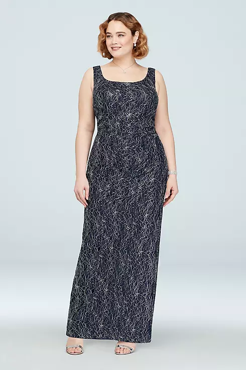 Scoop Neck Metallic Lace Gown with Beaded Capelet Image 3