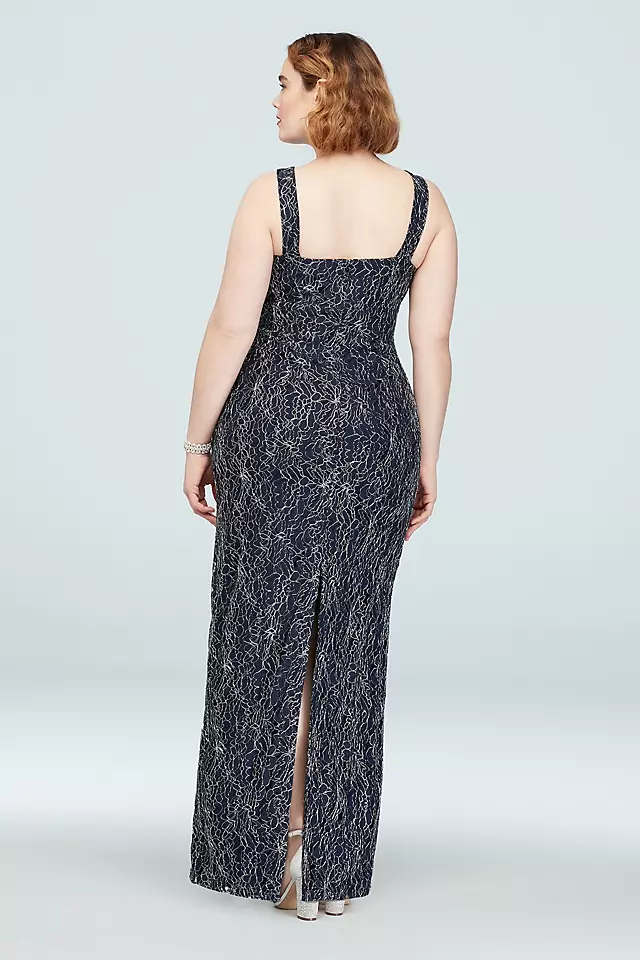 Scoop Neck Metallic Lace Gown with Beaded Capelet Image 4