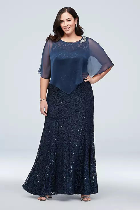 Sequin Lace Tank Dress with Flutter Sleeve Capelet Image 1