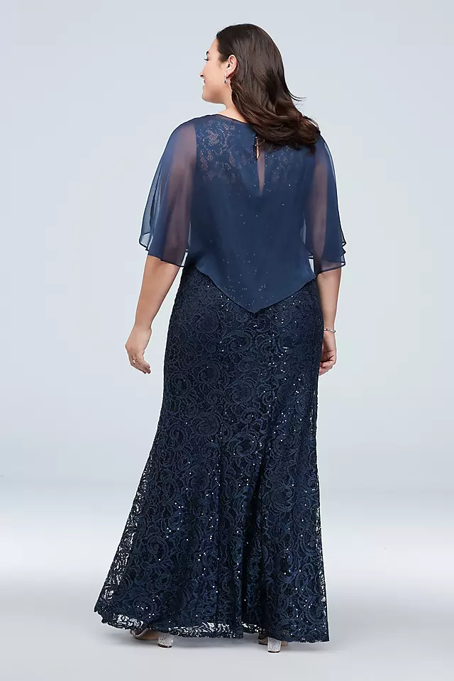 Sequin Lace Tank Dress with Flutter Sleeve Capelet Image 2