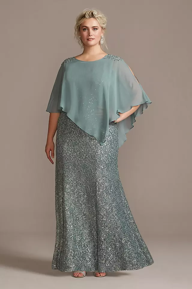 Embellished Cold-Shoulder Capelet Lace Dress Set Image