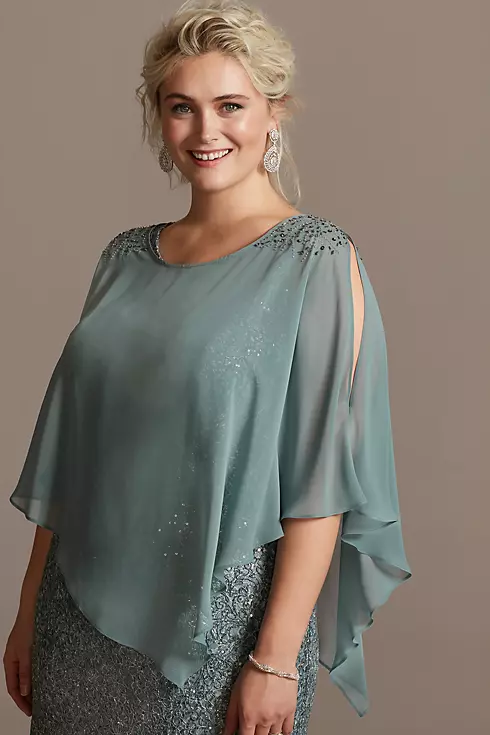 Embellished Cold-Shoulder Capelet Lace Dress Set Image 5