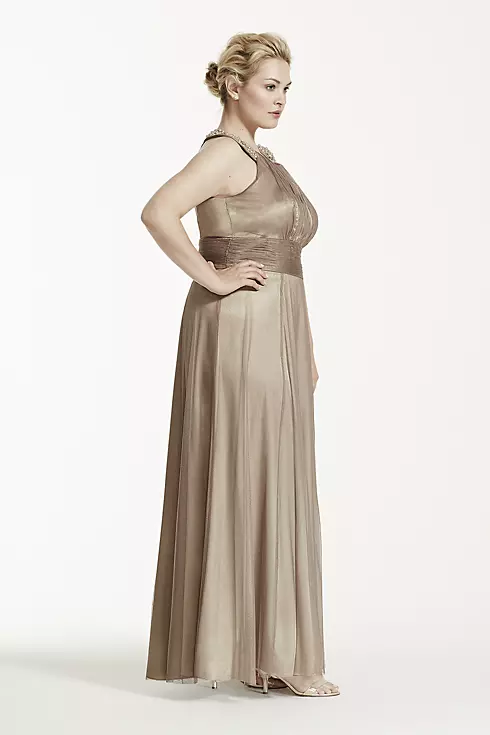 Iridescent Tulle Jewel Neck Gown with Ruched Waist Image 3