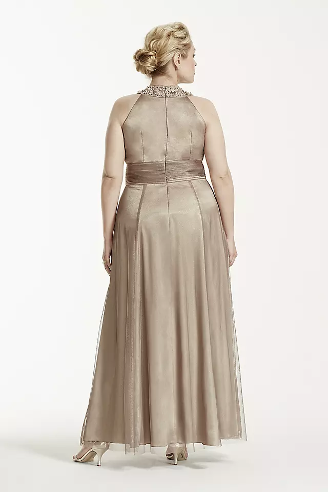 Iridescent Tulle Jewel Neck Gown with Ruched Waist Image 2