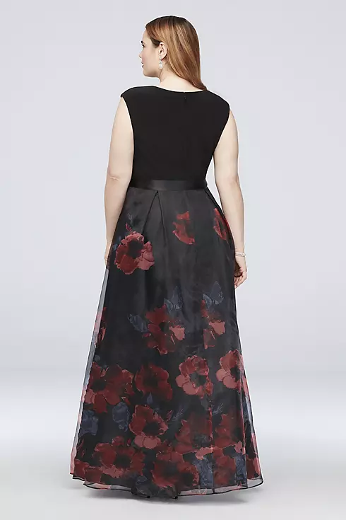 Cap Sleeve Floral Organza Ball Gown with Bow Image 2