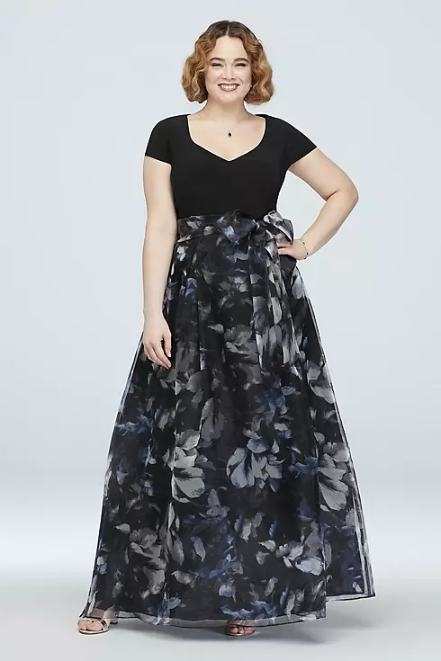 Printed Organza Ball Gown with Jersey Bodice Image 1