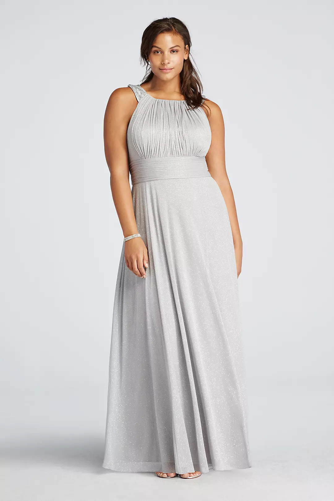 Sleeveless Glitter Jersey Dress with Beaded Straps Image