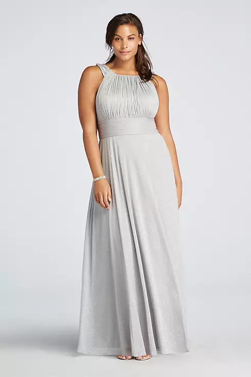 Sleeveless Glitter Jersey Dress with Beaded Straps Image 1