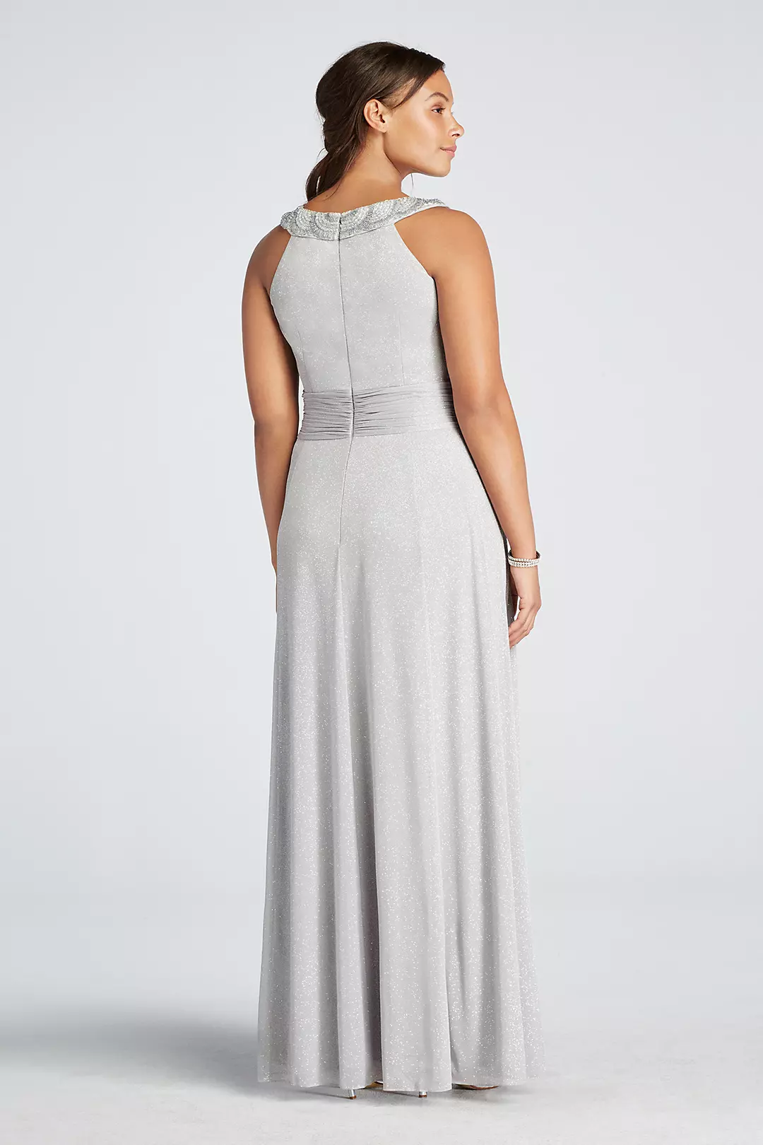 Sleeveless Glitter Jersey Dress with Beaded Straps Image 2