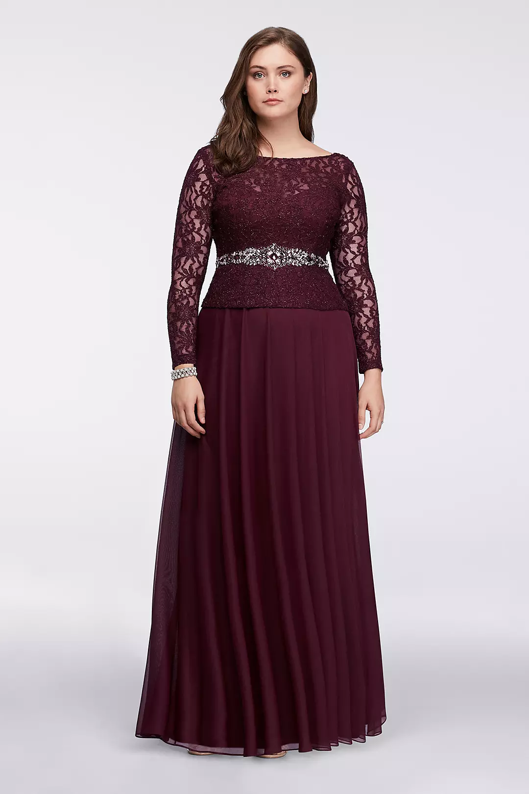 Long-Sleeve Lace Bodice Gown Image