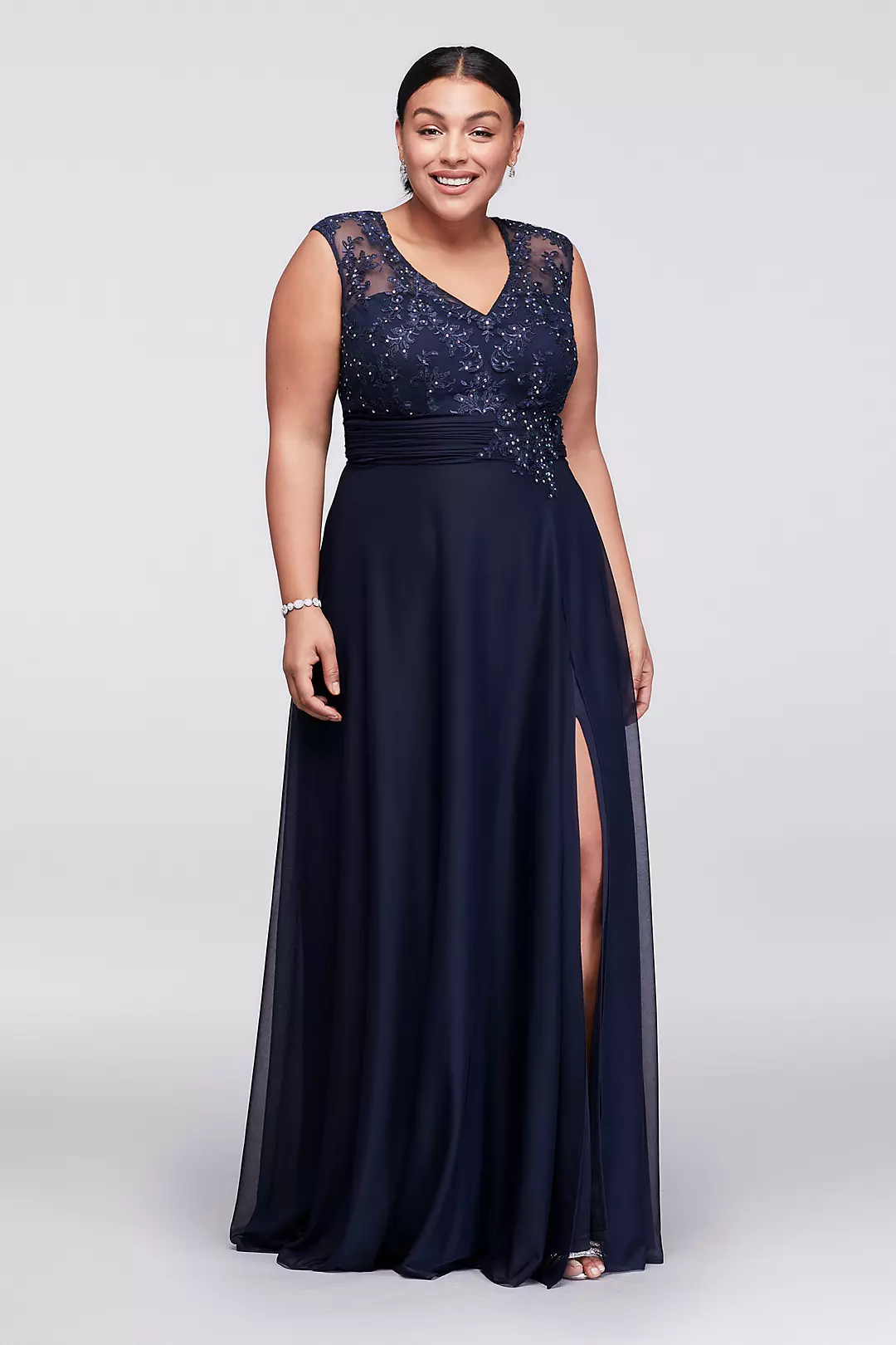 Cap Sleeve A-Line Gown with Crystal Lace Image
