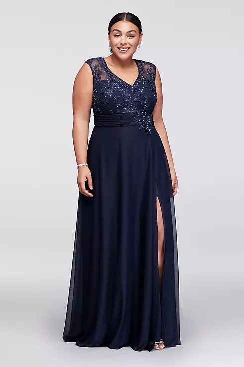 Cap Sleeve A-Line Gown with Crystal Lace Image 1