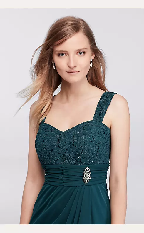 Chiffon and Glitter Lace Jacket Dress with Brooch Image 5