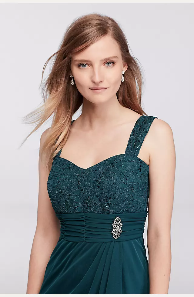 Chiffon and Glitter Lace Jacket Dress with Brooch Image 5