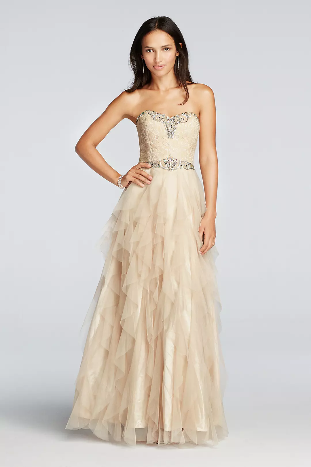 Crystal Beaded Prom Dress with Ruffled Skirt Image