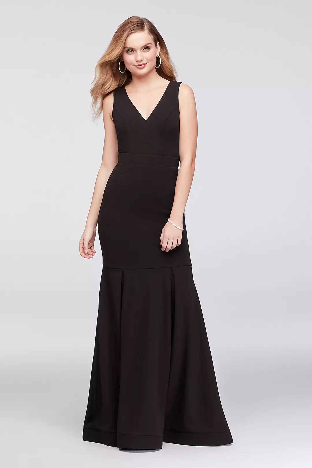 Box Pleated Crepe Mermaid Gown with Back Strap  Image