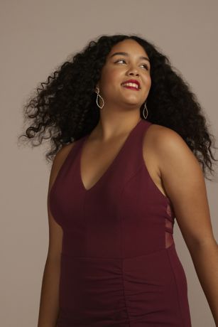 Ruched Crepe Halter Neck Sheath with Slit