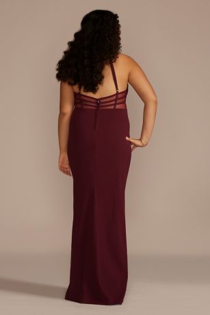 Ruched Crepe Halter Neck Sheath with Slit