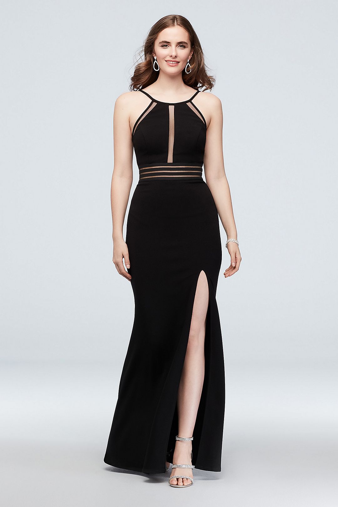 Illusion High-Neck Mermaid Gown with Banded Waist Image 4
