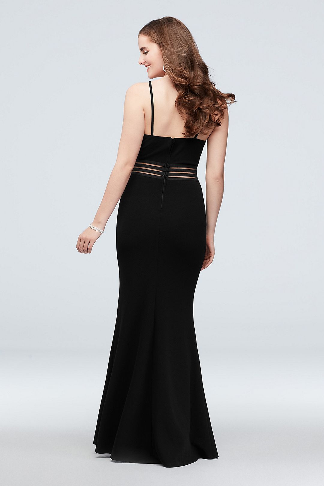 Illusion High-Neck Mermaid Gown with Banded Waist Image 4