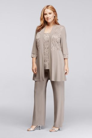 Mock Two Piece Lace and Jersey Pant Suit | David's Bridal