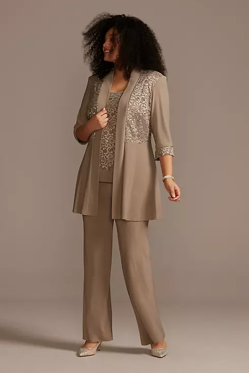 Mock Two Piece Top Lace and Jersey Pant Suit Image 1
