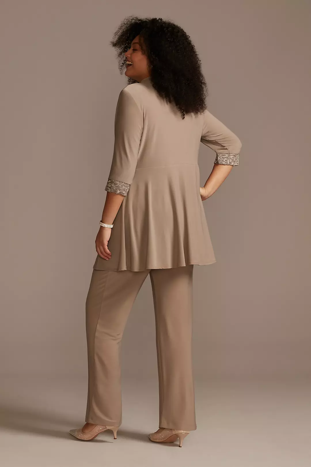 Mock Two Piece Top Lace and Jersey Pant Suit Image 2