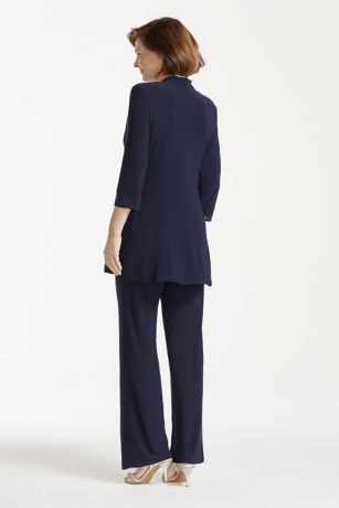 mock two piece lace and jersey pant suit