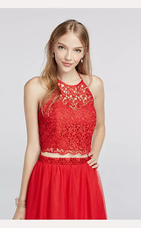 Halter Lace Crop Top with Floor Length Skirt Image 3