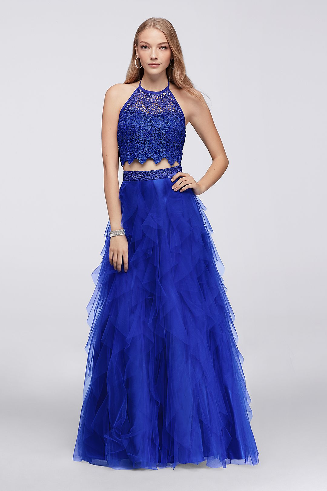 Lace Crop Top and Ruffled Tulle Two-Piece Dress Image 1
