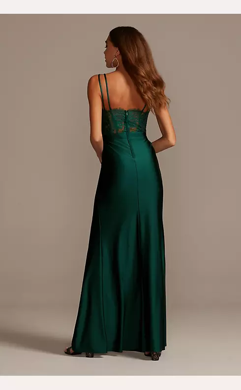 Double Strap Slip Dress with Lacy Back and Slit Image 2