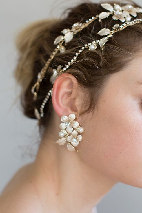 Full Bloom Crystal and Brass Flower Earrings Image 2