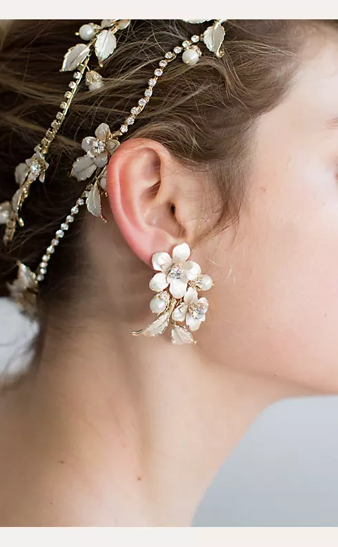 Full Bloom Crystal and Brass Flower Earrings Image 1