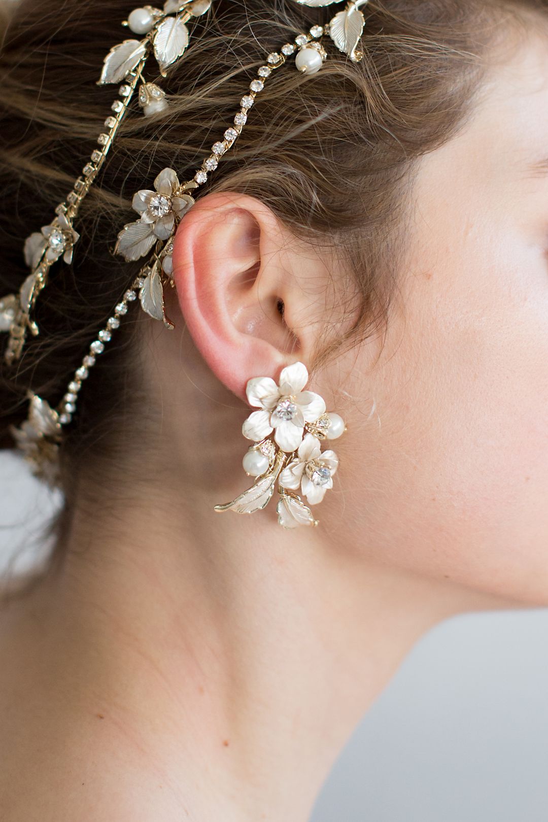Full Bloom Crystal and Brass Flower Earrings Image 1