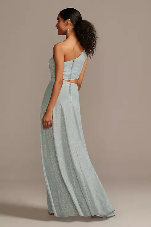 Iridescent Glitter One Shoulder Gown with Cutout Image 2