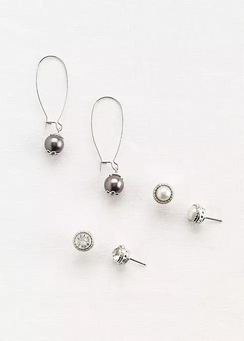 Trio Pearl and Crystal Earring Set Image 2
