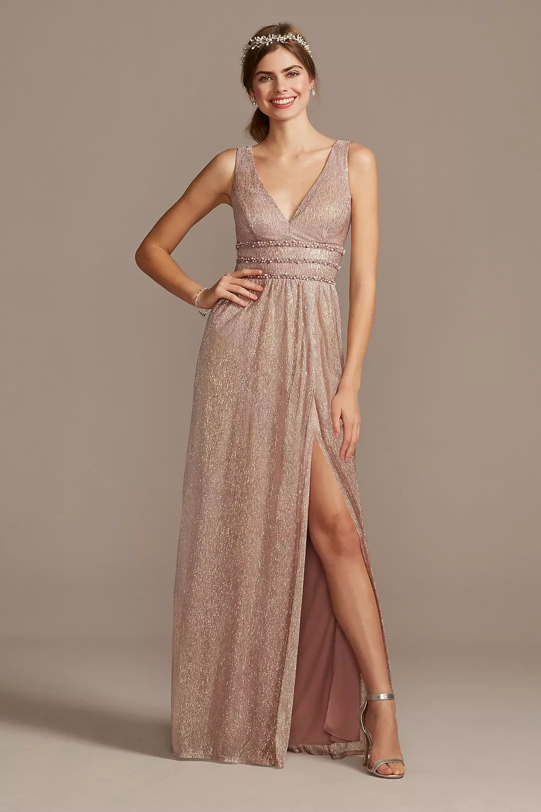 Metallic A-Line Gown with Beaded Waist Bands Image