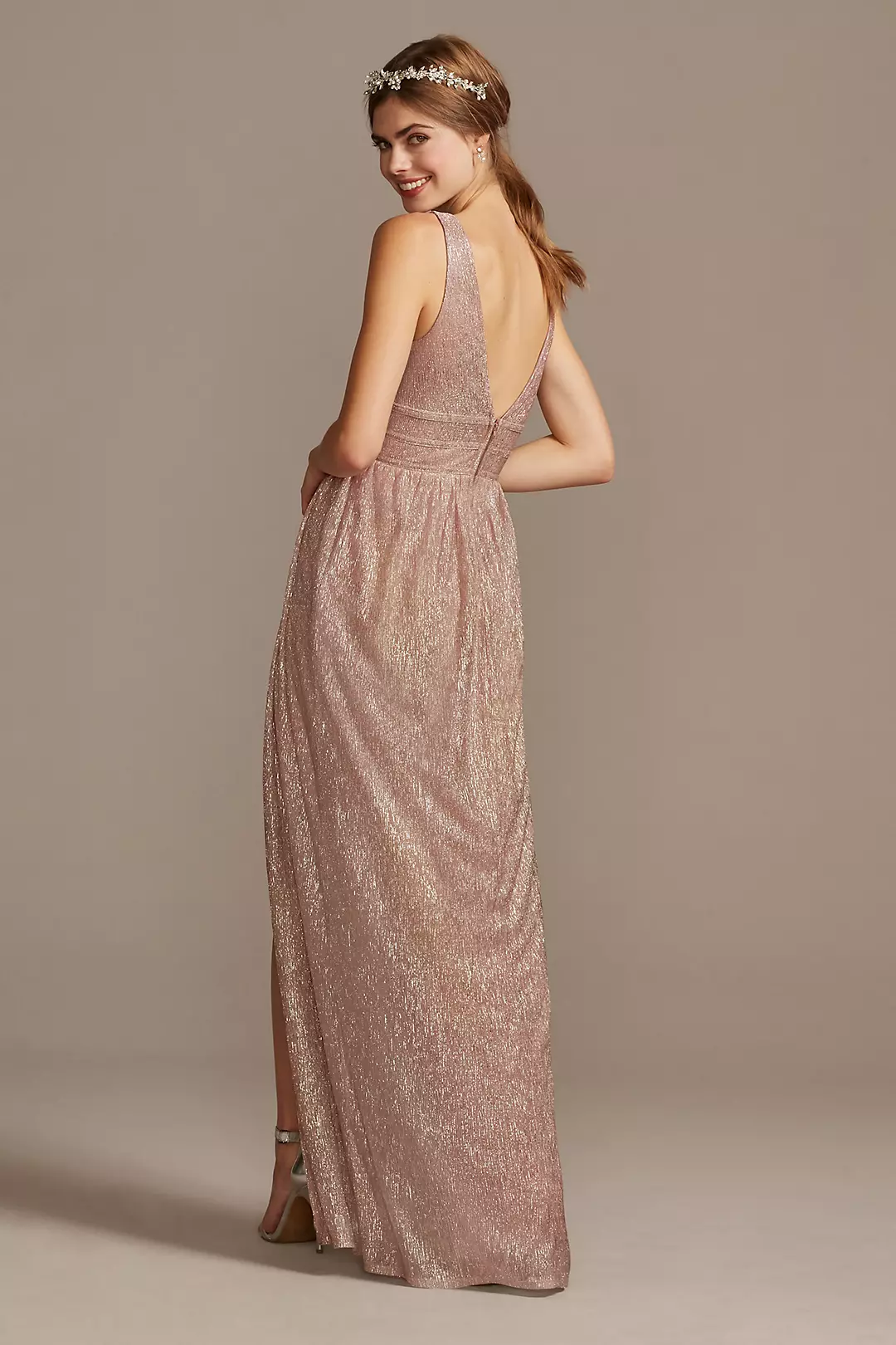 Metallic A-Line Gown with Beaded Waist Bands Image 2
