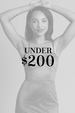 woman in dress with under $200 overlay