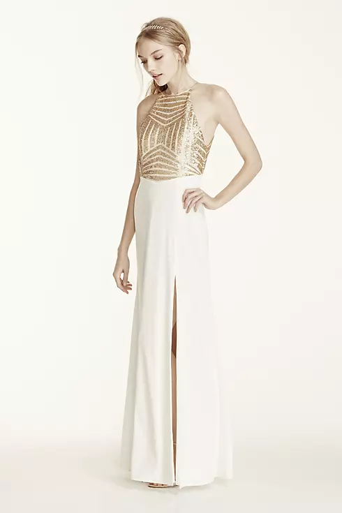 Sequin High Neck Halter Prom Dress with Side Slit Image 3