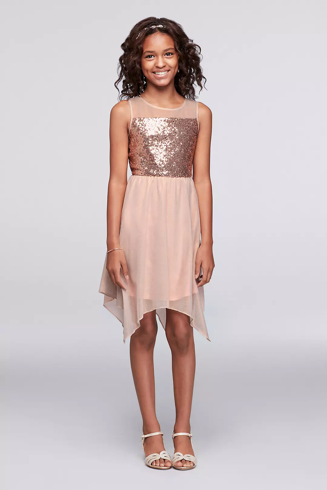 Sequined Illusion Party Dress with Metallic Skirt  Image